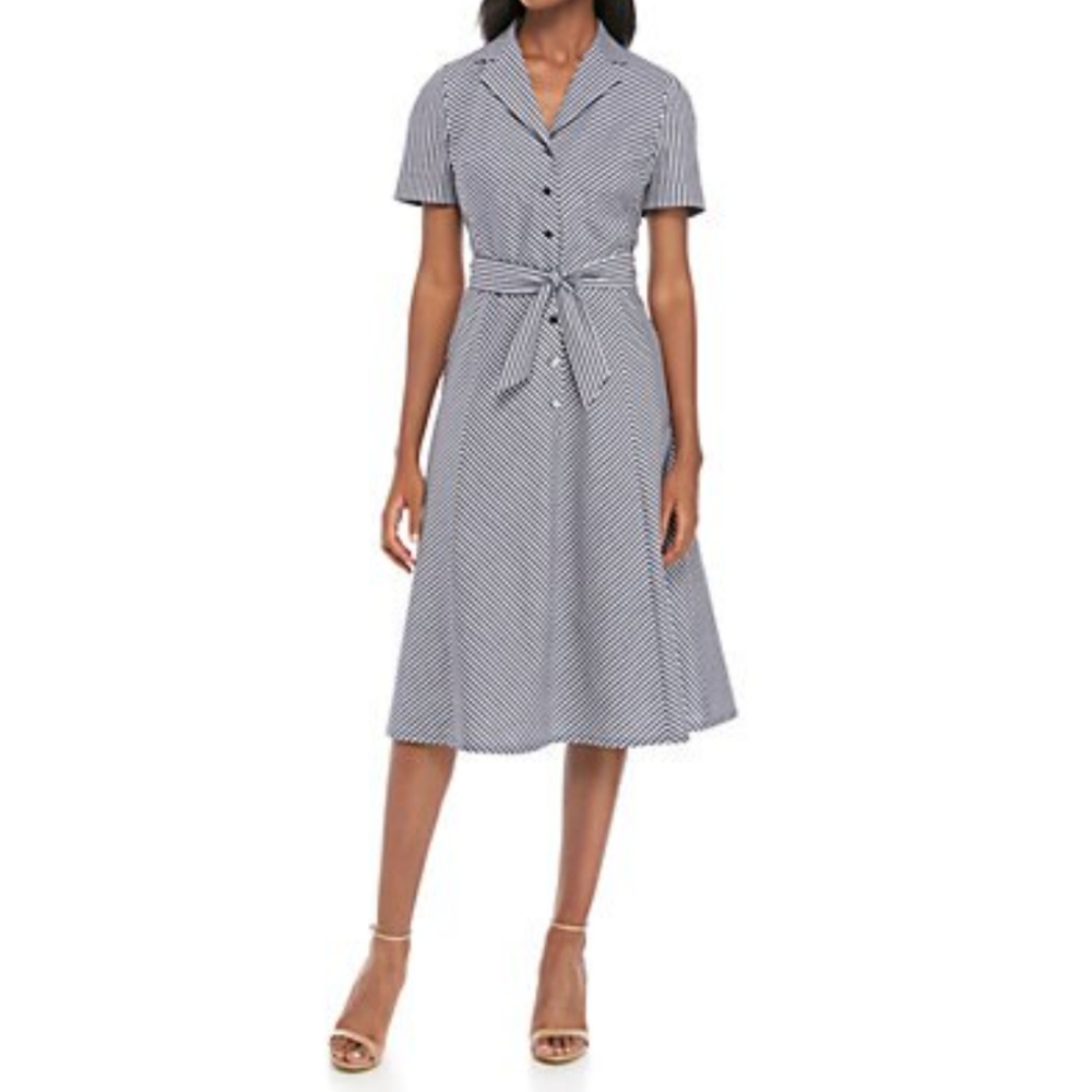 NWT Anne Klein stripe notch collar dress